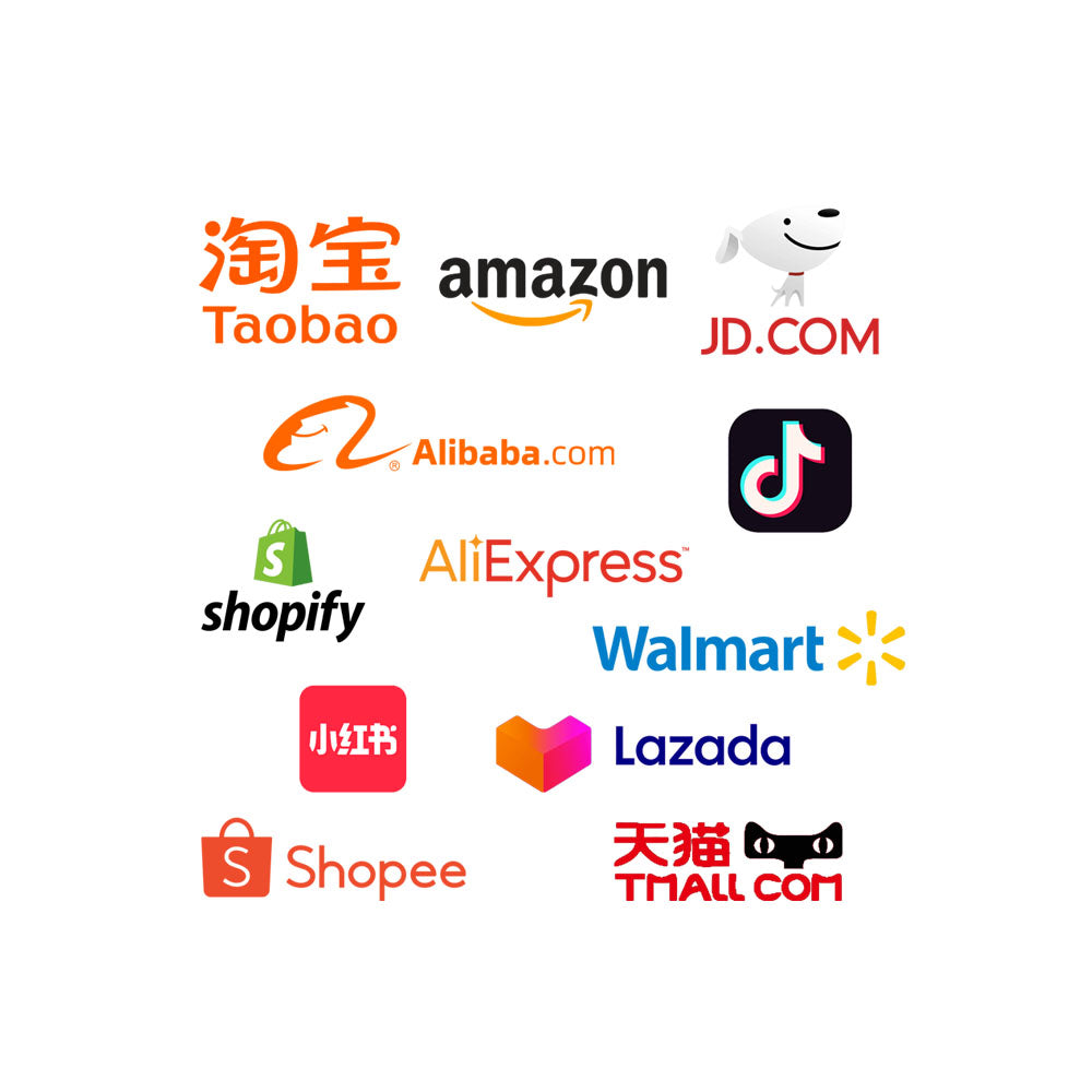 Alibaba Taobao Amazon Shopify Lazada Walmart Shopee markerplaces logo